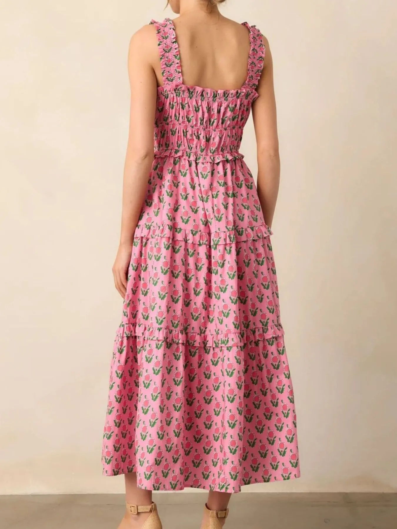 Floral Print Single Shoulder Maxi Dress - Ruffled.