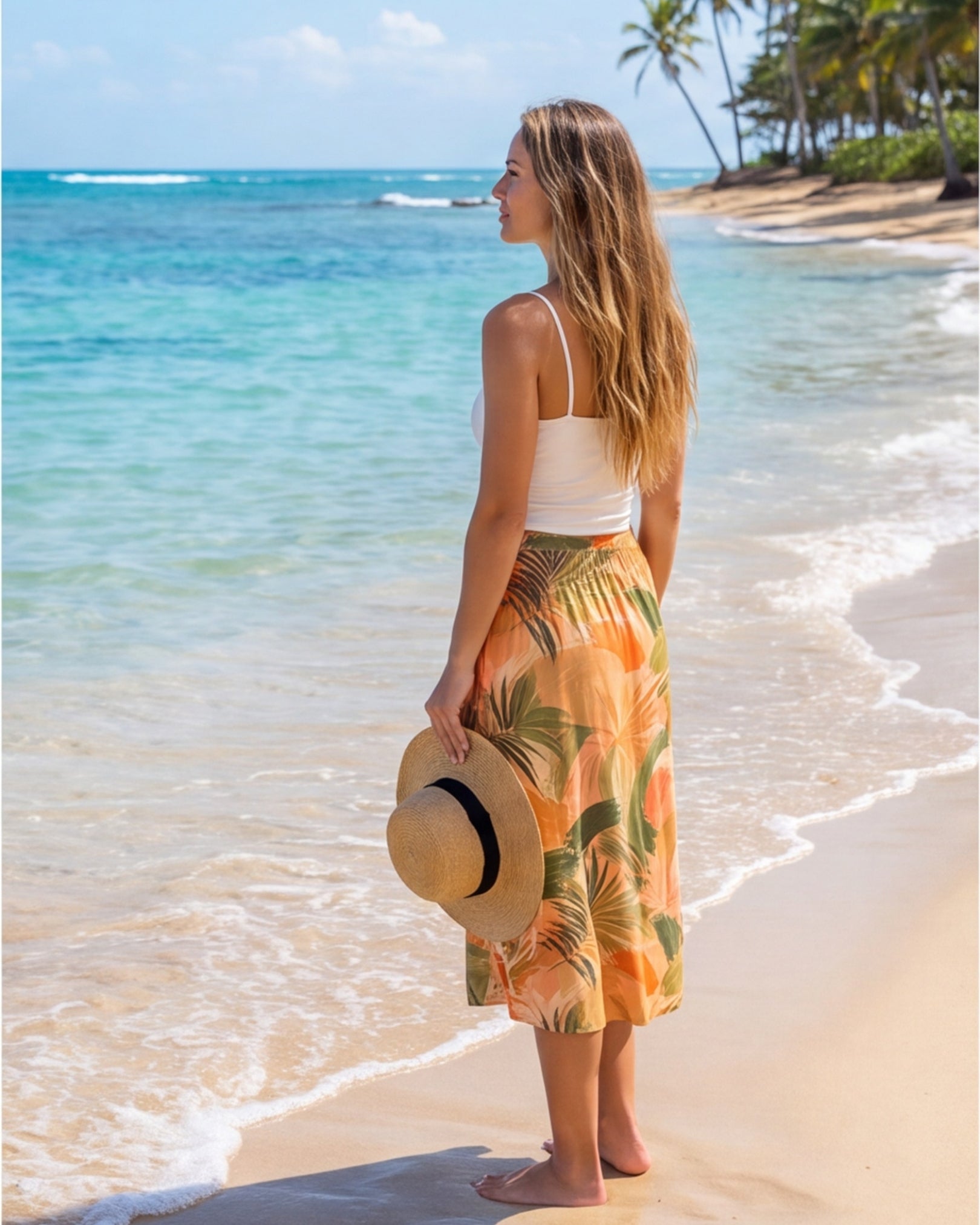 Midi Skirt - Peachy Palms