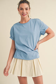 Exposed Seam Round Neck Short Sleeve T-Shirt