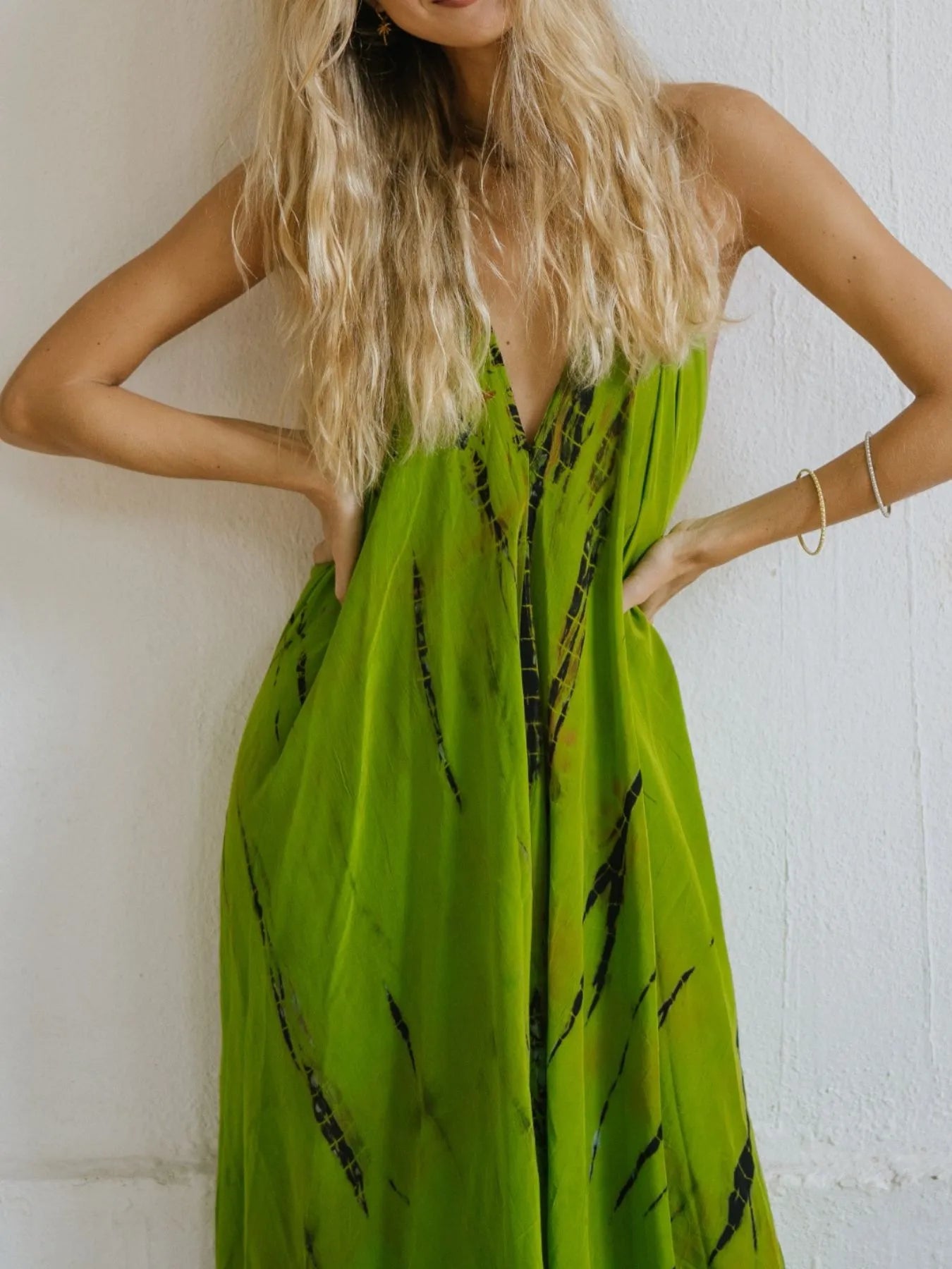 Asymmetrical Hem Printed Halter Neck Dress - Backless.