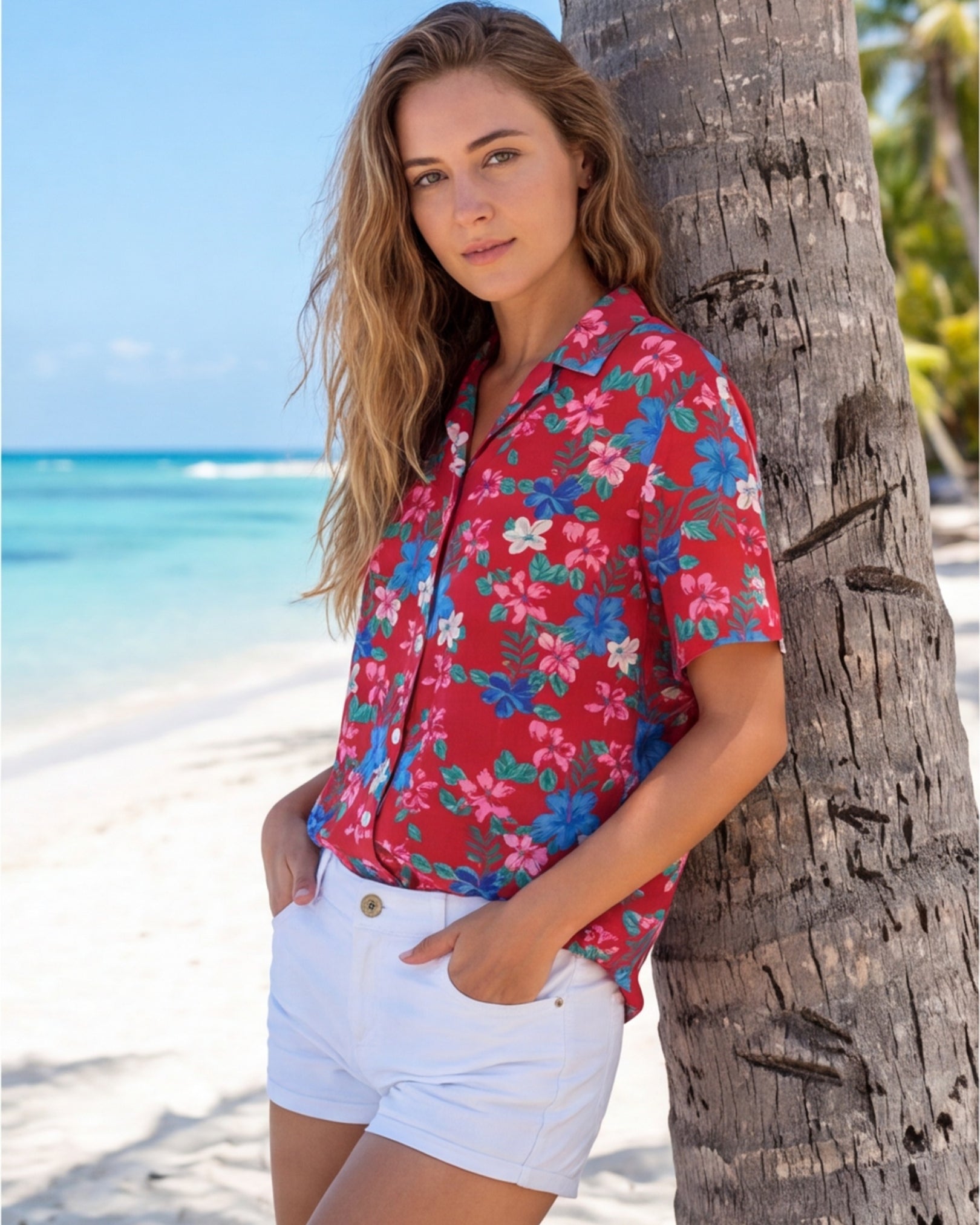 Womens Hawaiian Shirt - Island Florals