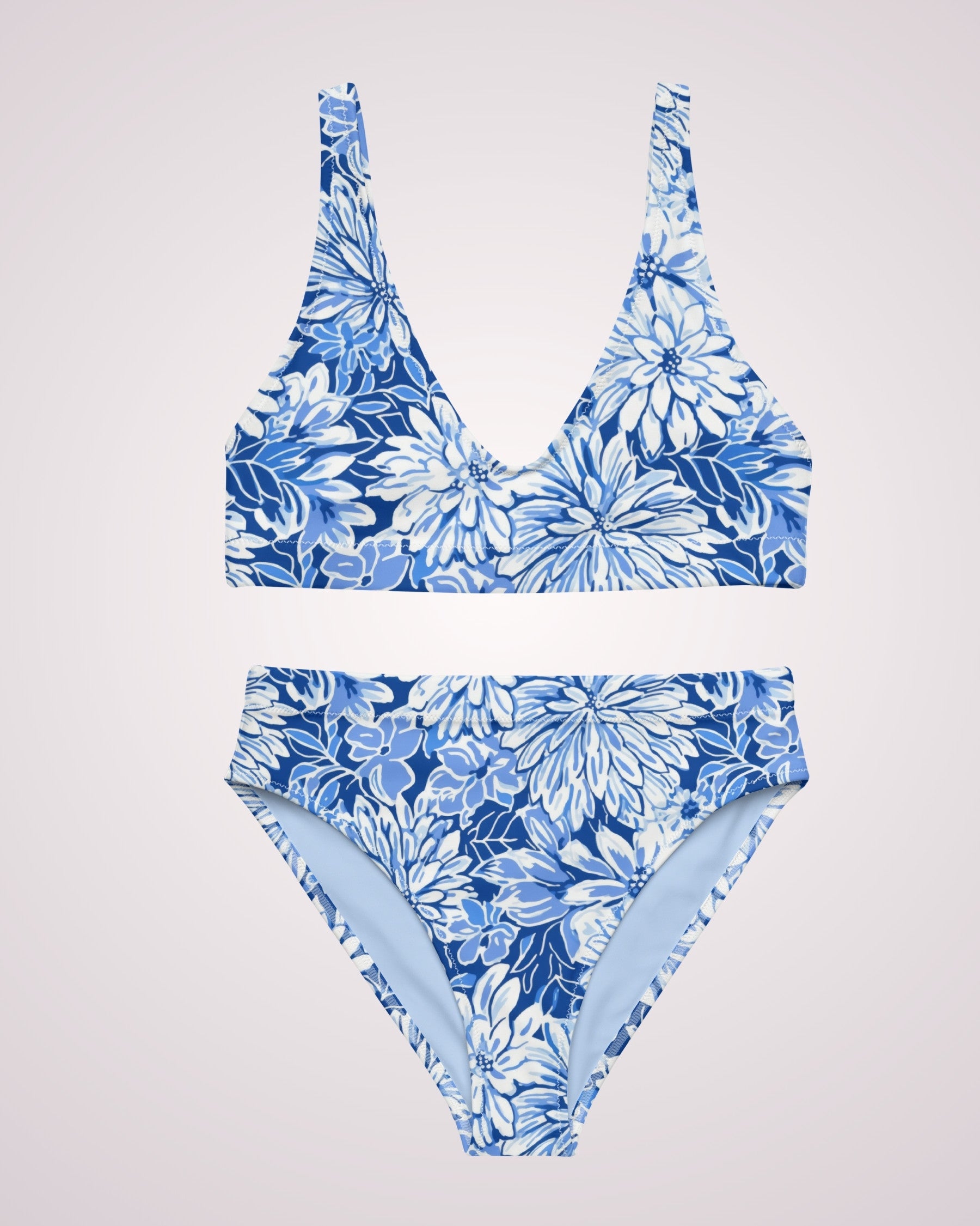 High Waist Bikini - Blue Floral V