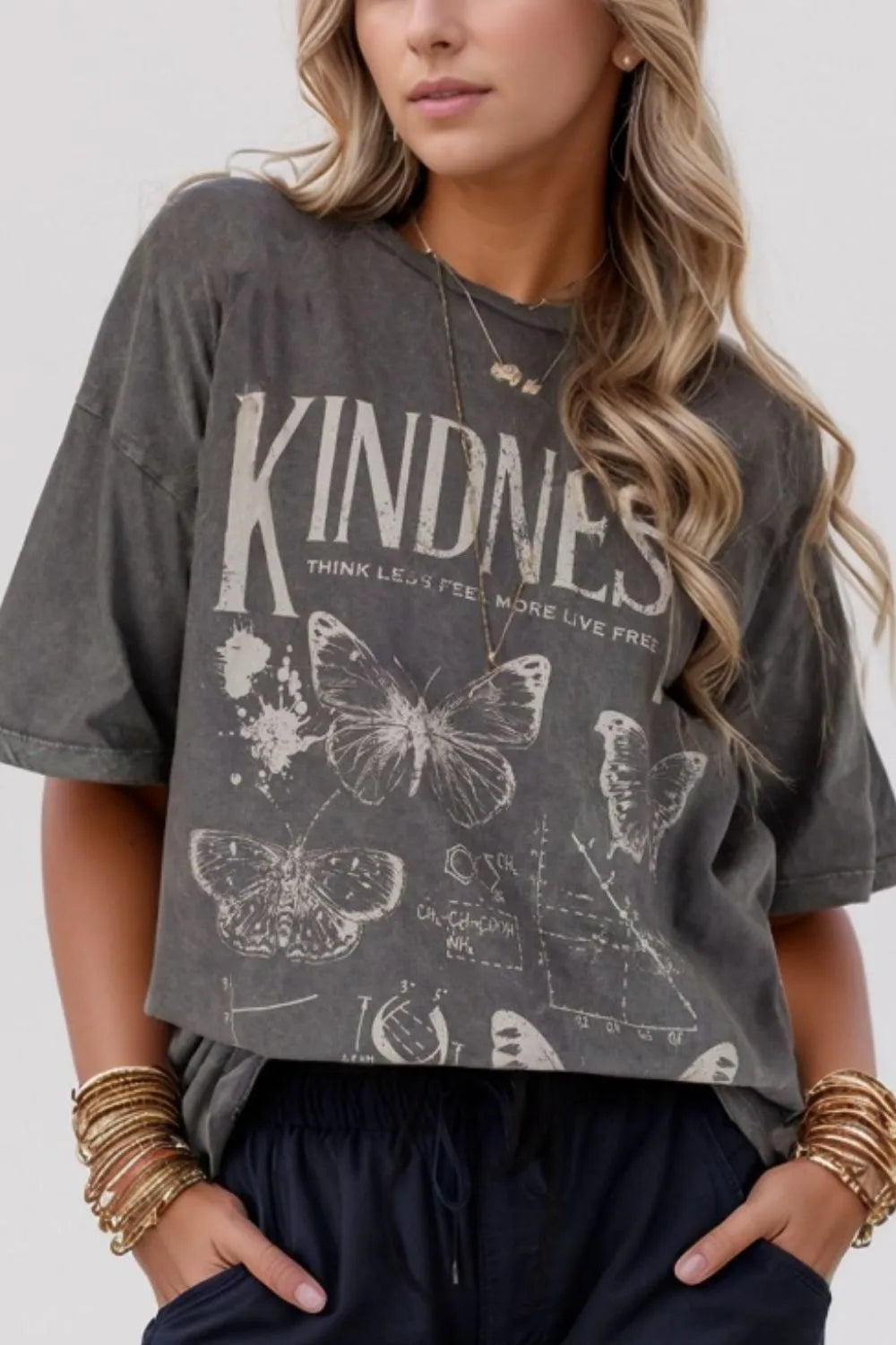 Kindness Butterflies Graphic Mineral Wash Loose Tee