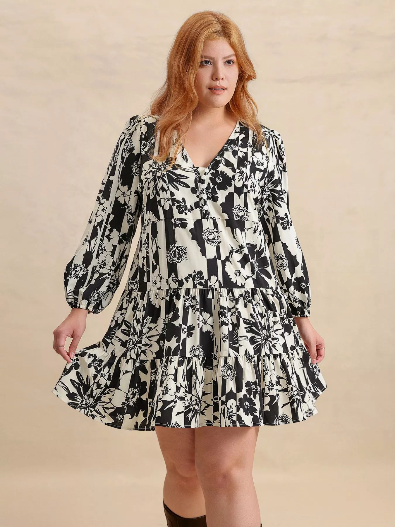 Plus Size V-Neck Flutter Sleeve Dress with Tied Waist.