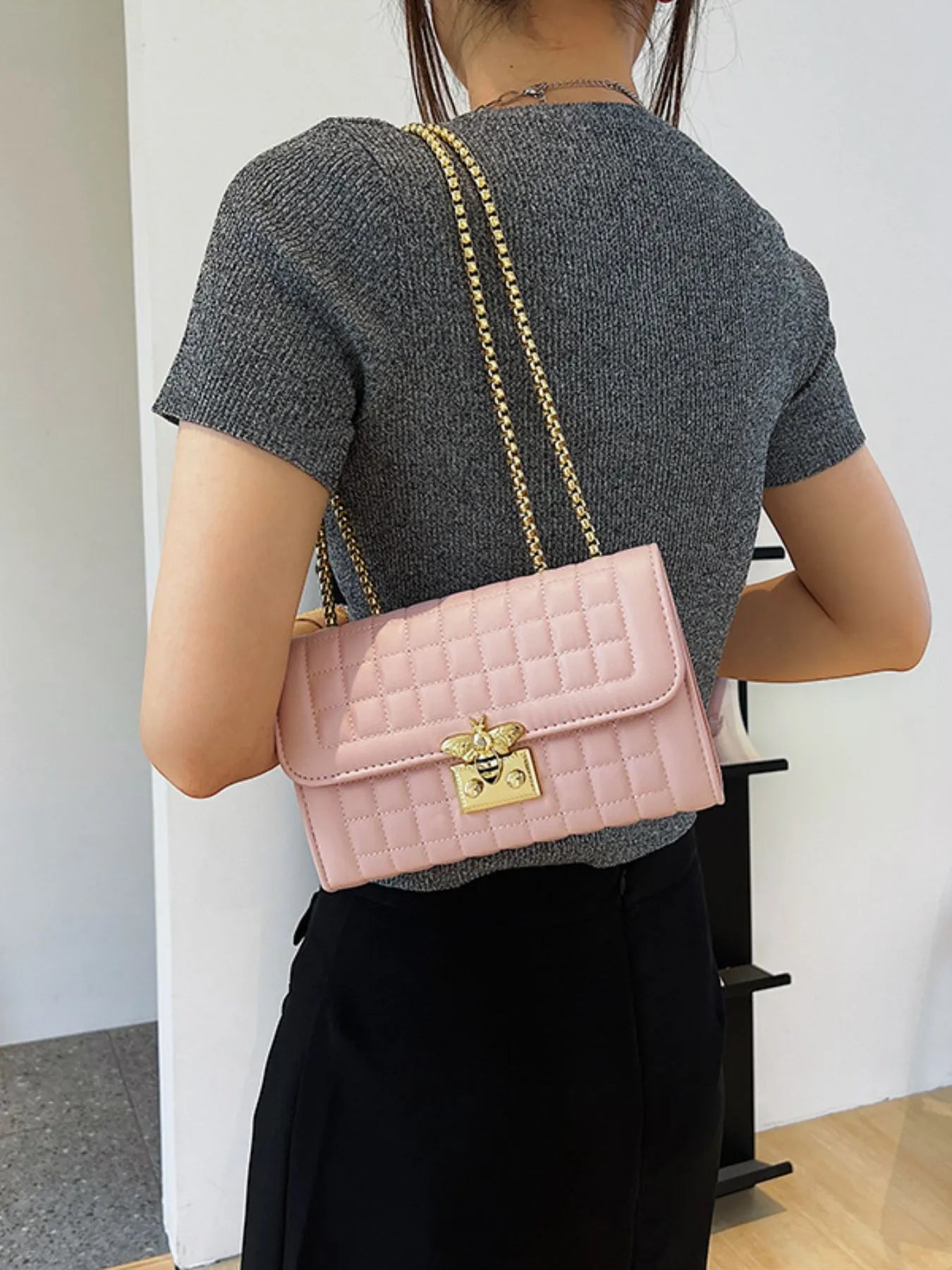 Quilted Chain Shoulder Bag - Small PU Leather.