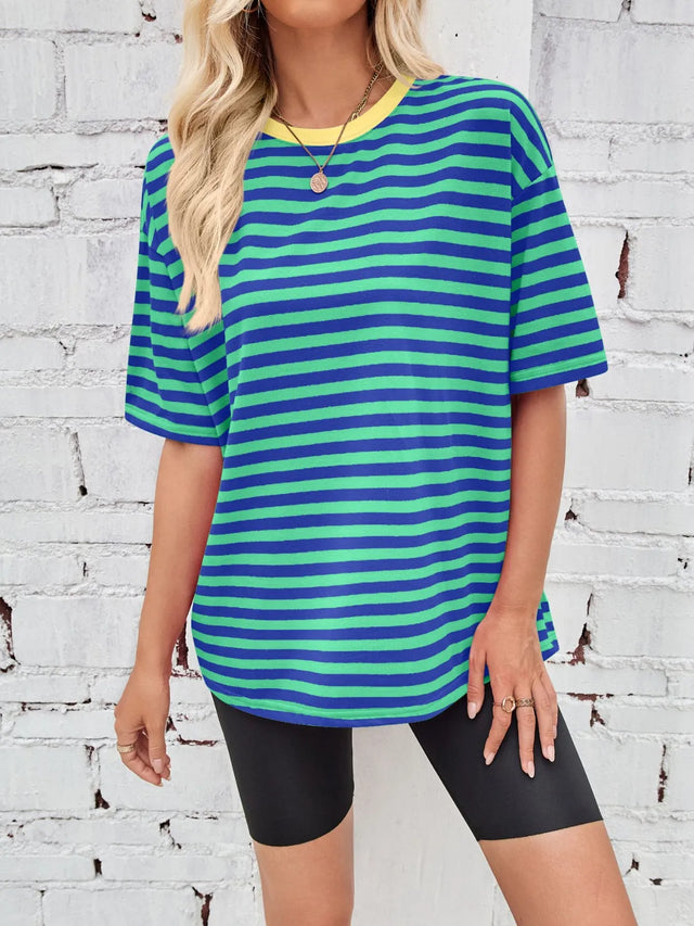Contrast Striped Round Neck T-Shirt
