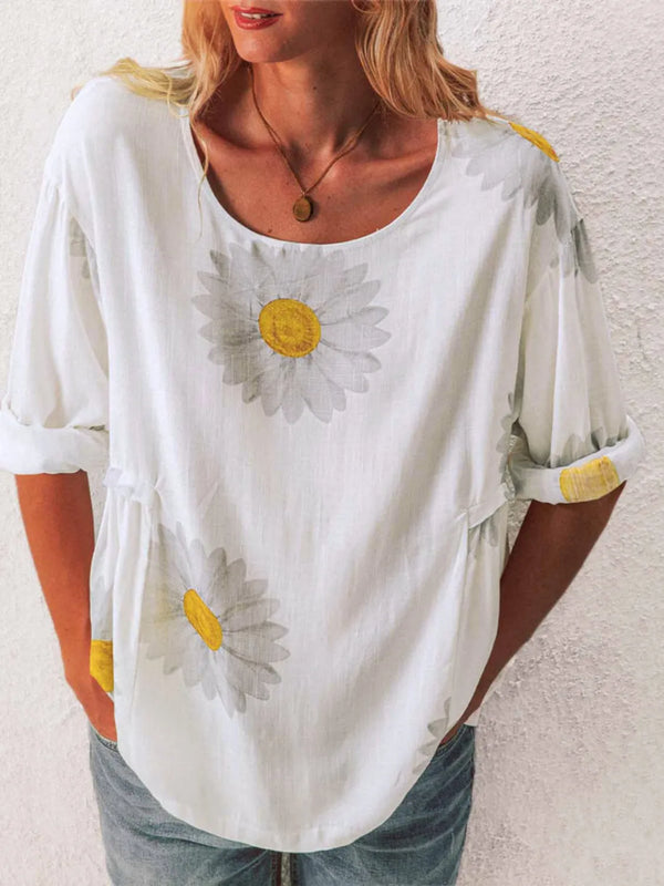 Flower Round Neck Half Sleeve T-Shirt Plus Size