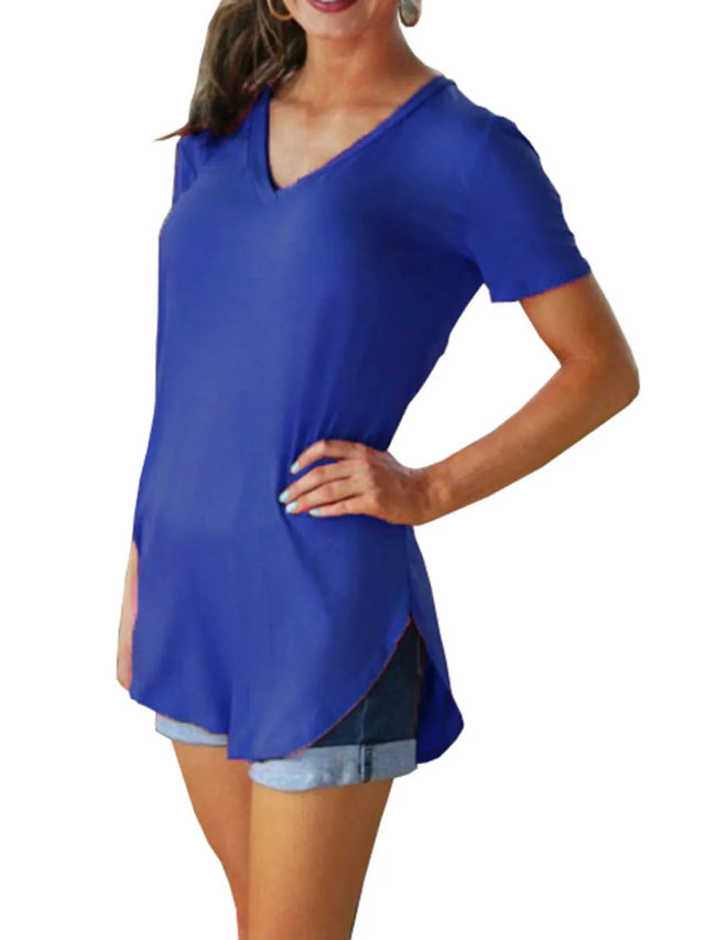 Solid V-Neck Short Sleeve T-Shirt Plus Size