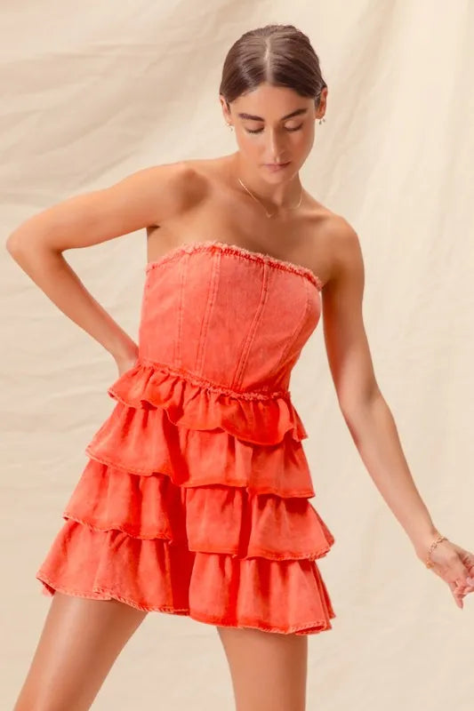So Me Strapless Ruffle Layered Game Day Cheer Up Dress (Color 2).