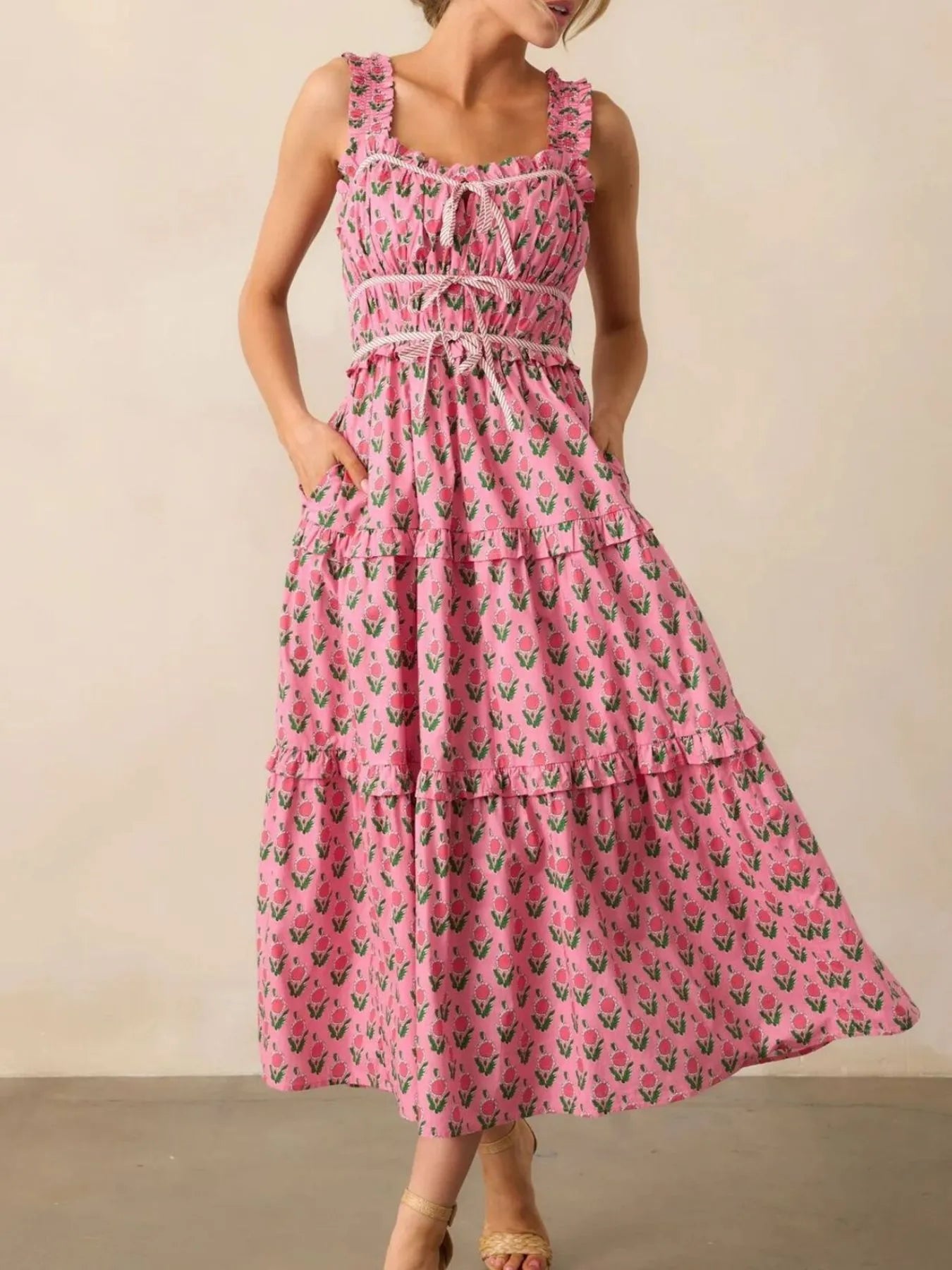Floral Print Single Shoulder Maxi Dress - Ruffled.