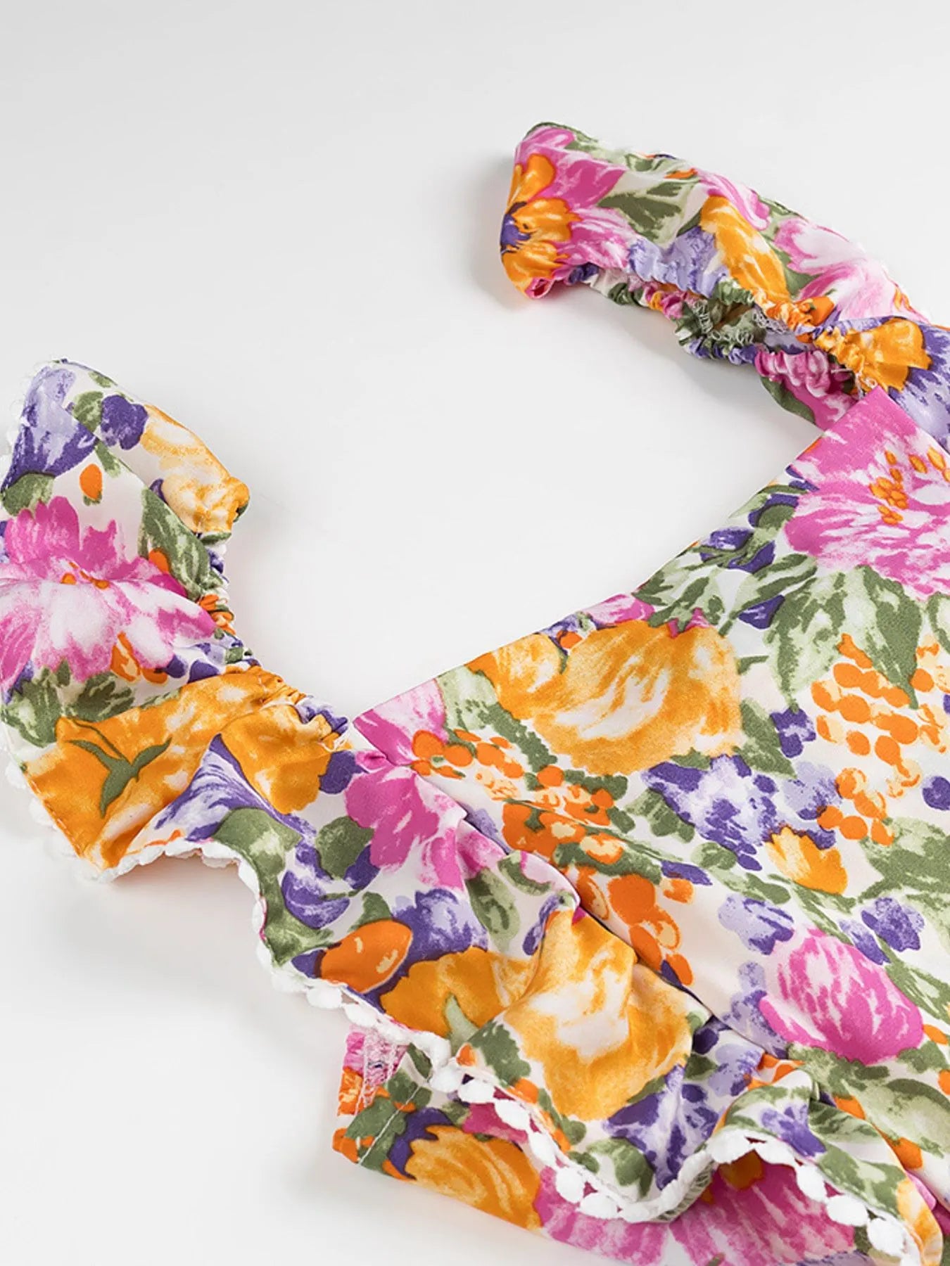 Floral Print Ruffled Midi Dress with Pockets - Smocked & Tiered.