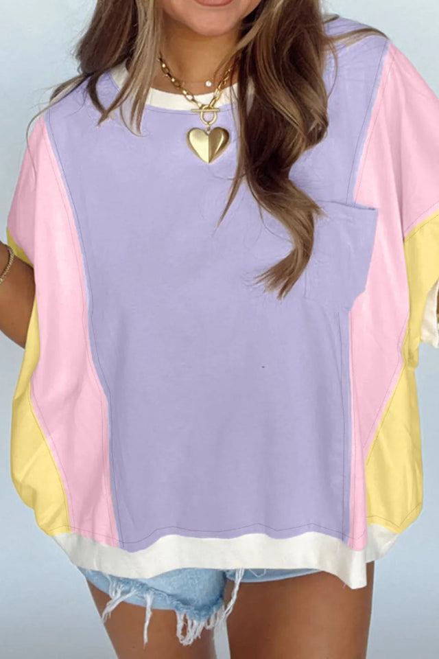 Color Block Patchwork Half Sleeve Oversized T Shirt