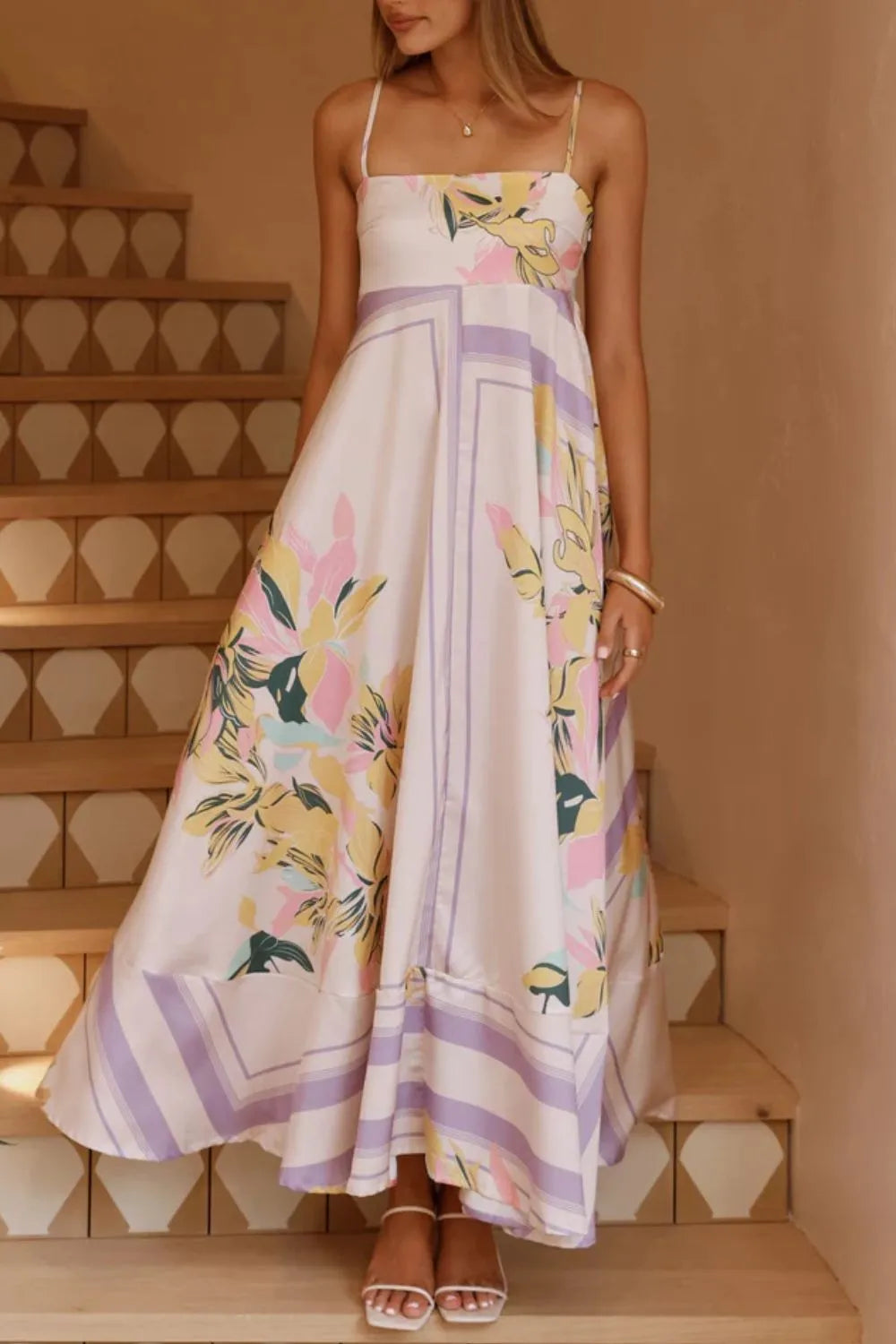 Printed Square Neck Maxi Cami Dress - Basic.