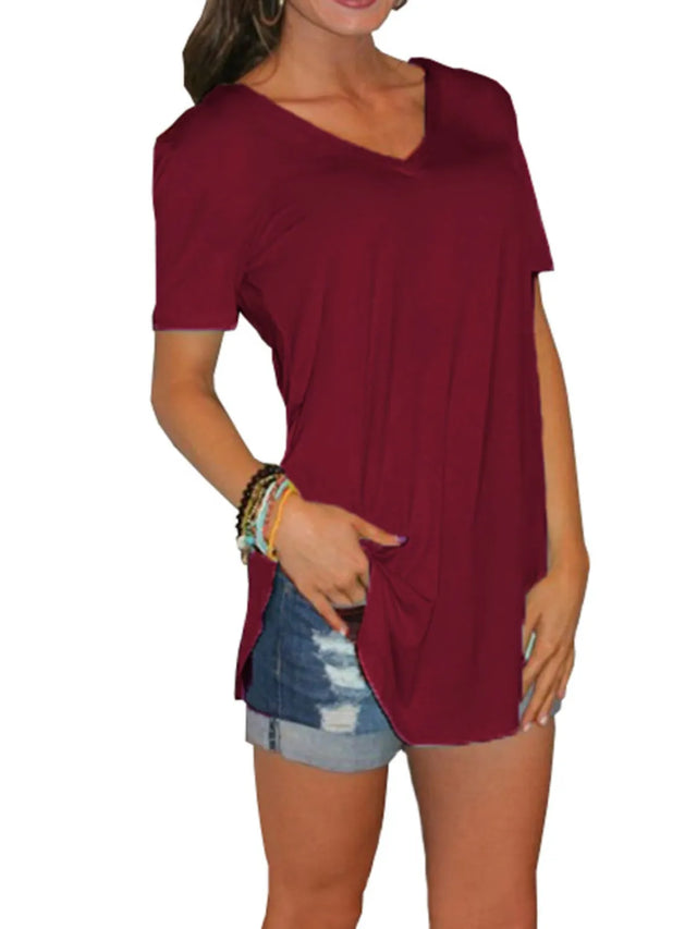Solid V-Neck Short Sleeve T-Shirt Plus Size
