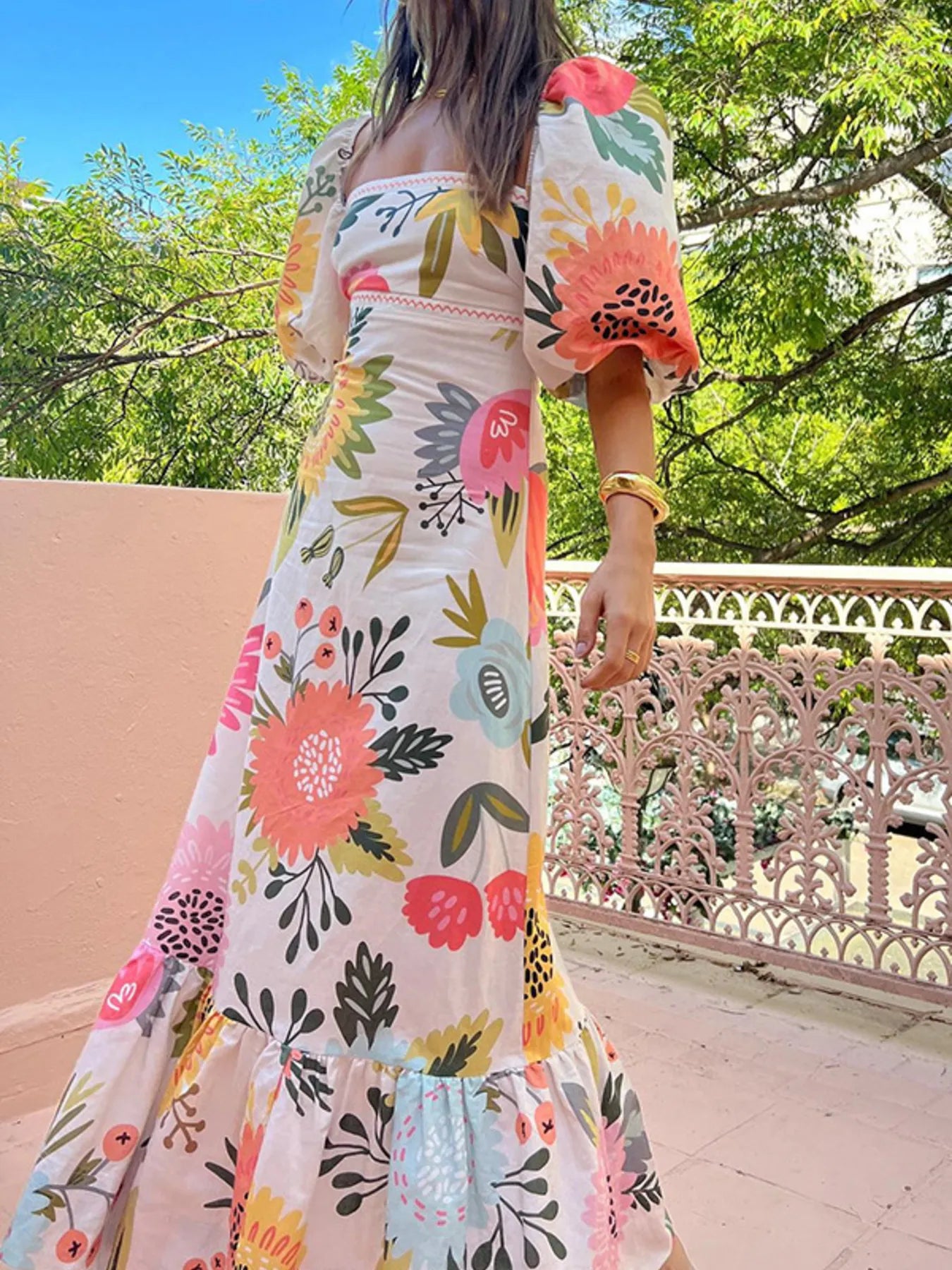 Floral Strapless Ruffle Dress - Smocked & Tiered.