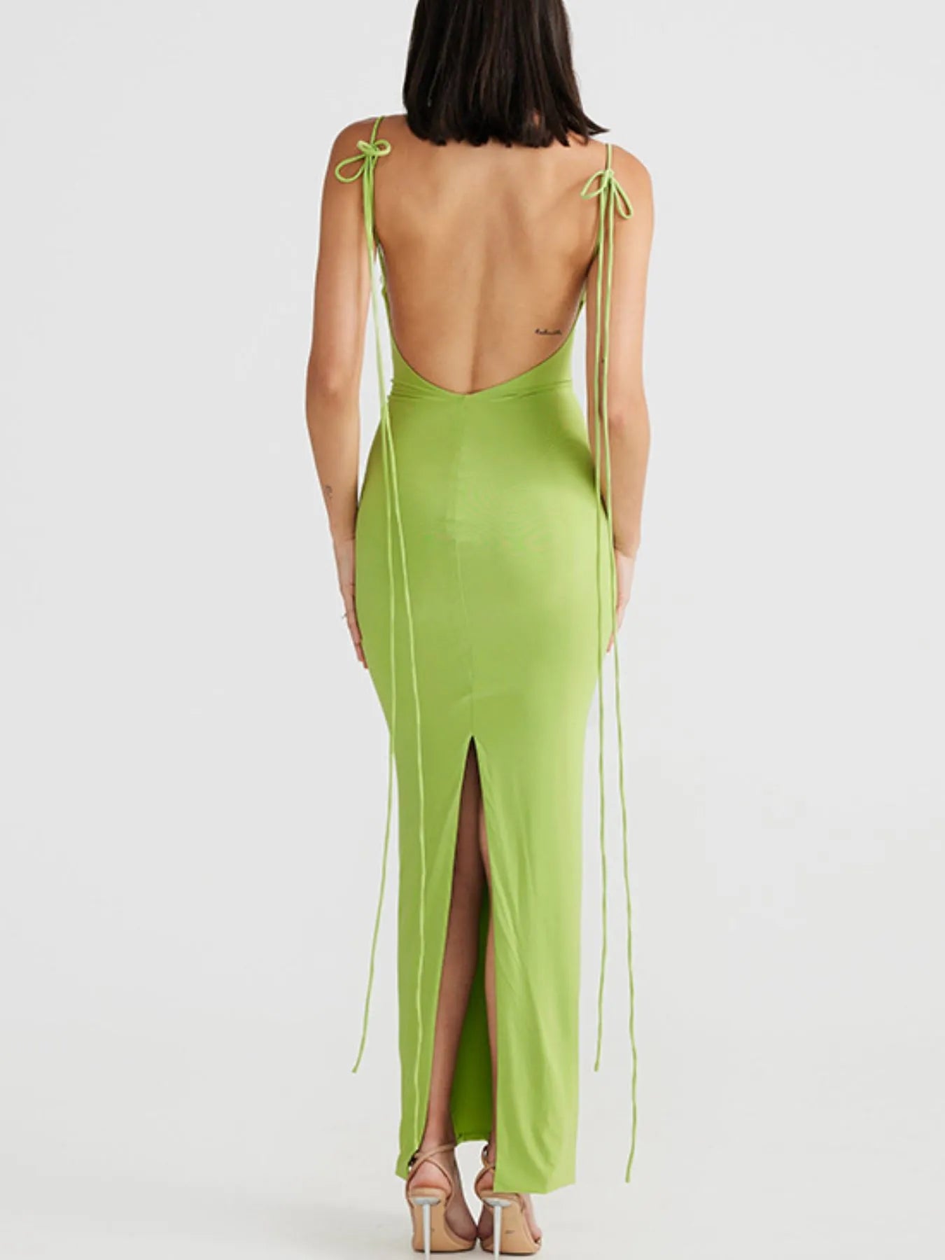Backless Slit Sleeveless Bodycon Maxi Dress - Tied.