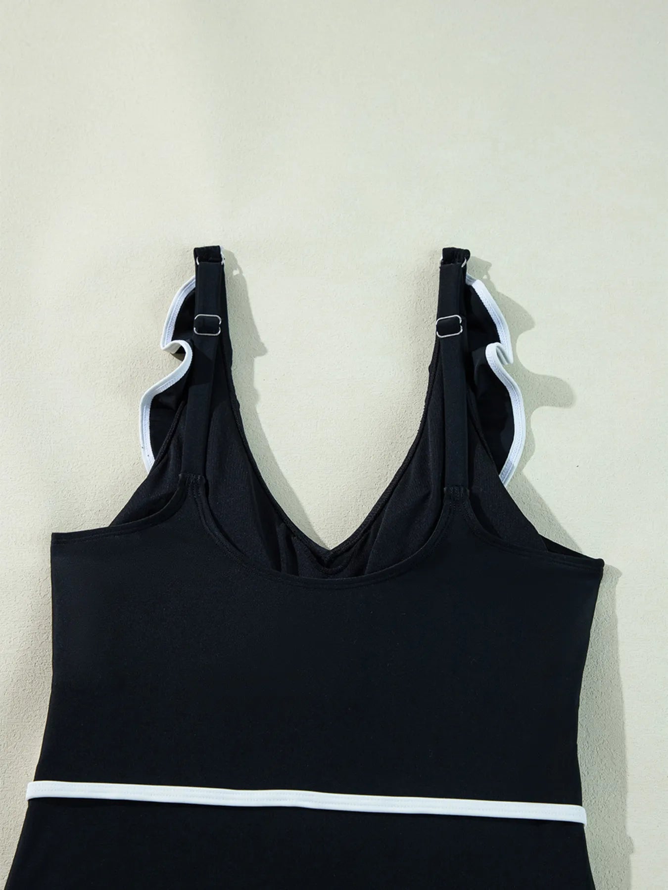 Ruffle Trim V-Neck One-Piece Swimsuit with Removable Padding.