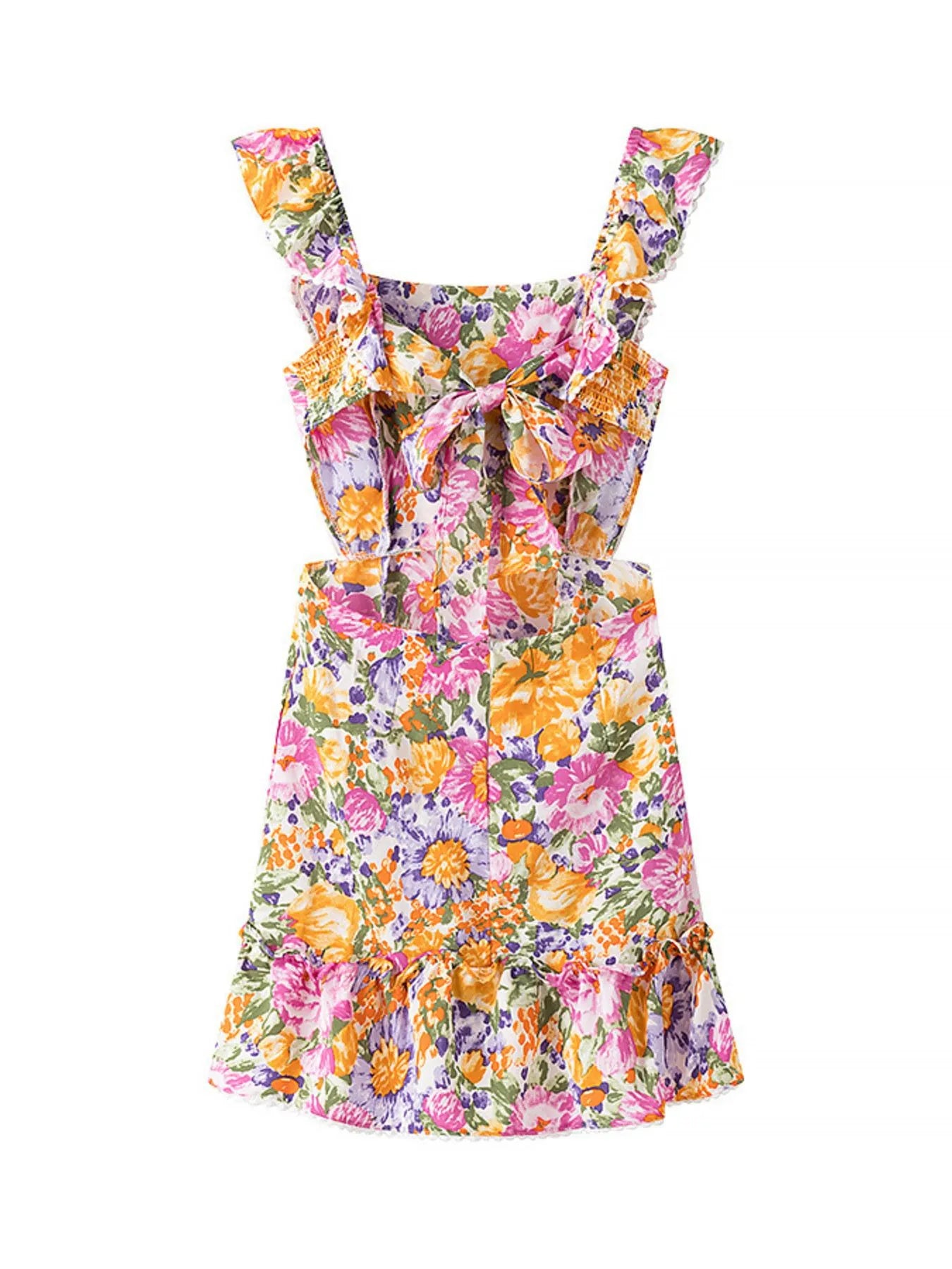 Floral Print Ruffled Midi Dress with Pockets - Smocked & Tiered.