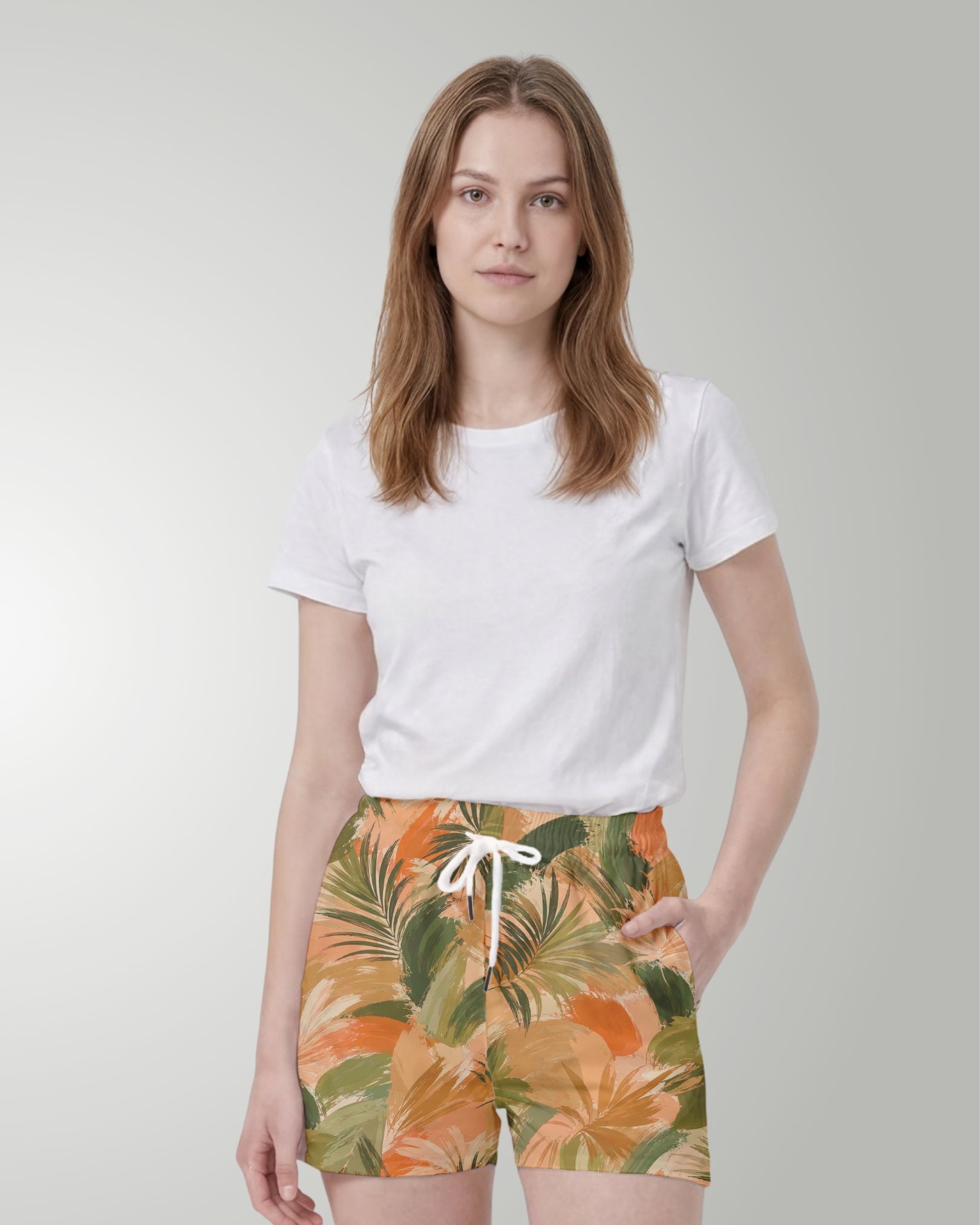 Womens Beach Shorts - Peachy Palms