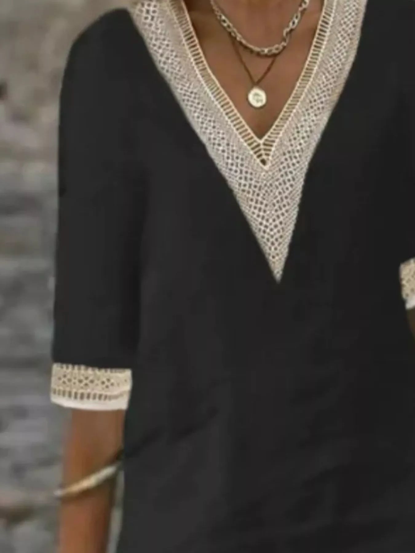 Plus-size white V-neck dress with lace trim and half sleeves