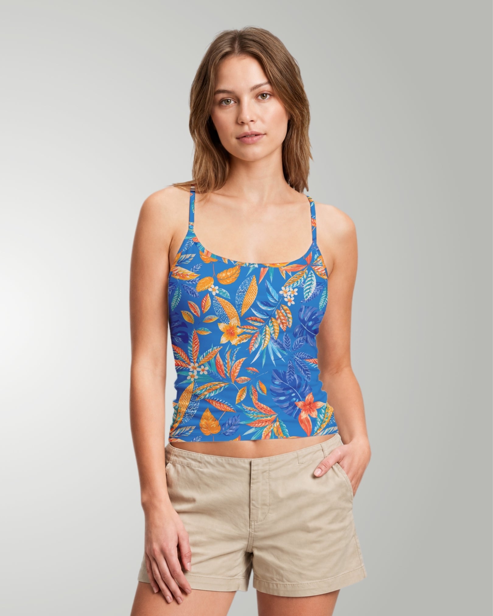 Womens Crop Cami Tank - Tropical Escape