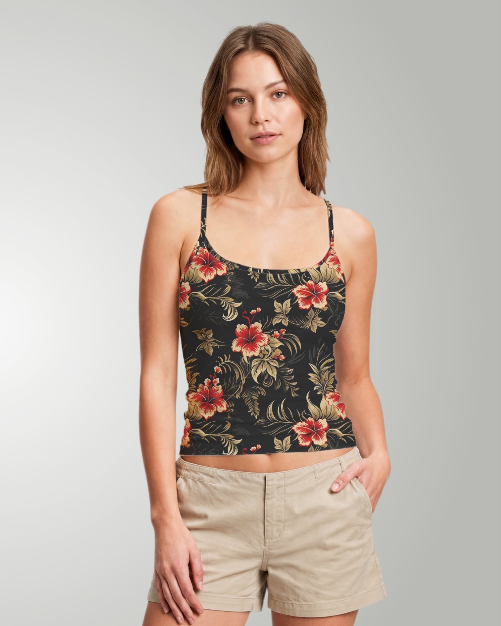 Womens Crop Cami Tank - Midnight Hibiscus