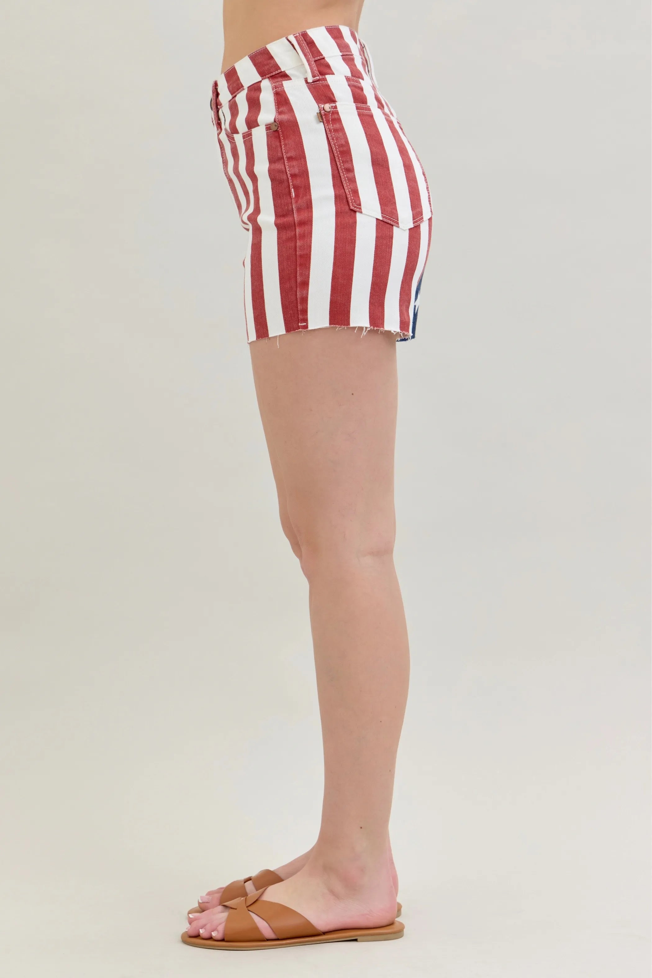 High Waist Americana Flag Fray Hem Shorts Plus Size