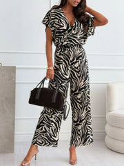 Animal Print Wide Leg Jumpsuit with Pockets.