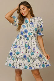BabyDoll Floral Striped Hem Mini Dress - Lined Cotton.