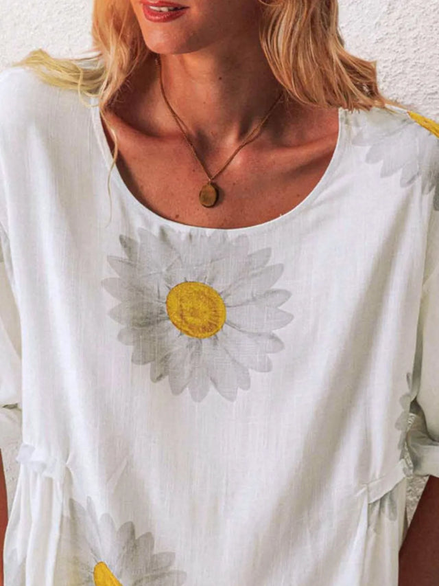 Flower Round Neck Half Sleeve T-Shirt Plus Size