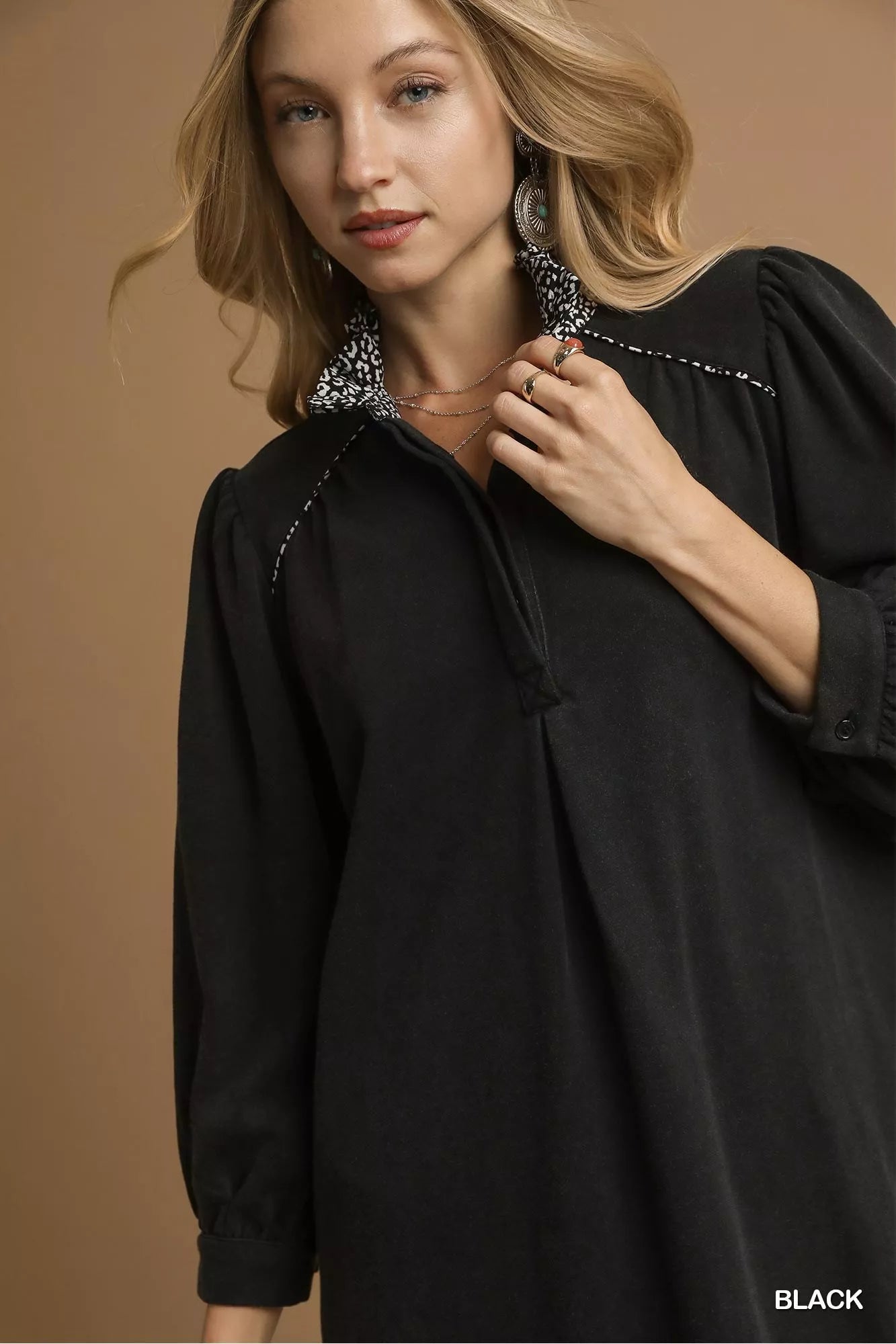 French Terry Side Slit Striped Mini Dress - Basic.