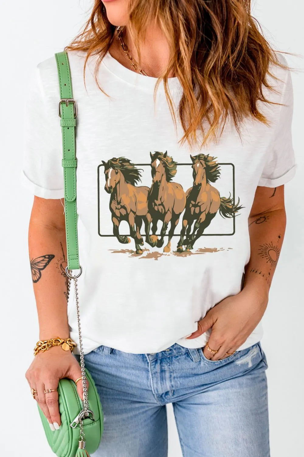 Texas Horse Graphic Cuffed Sleeve T Shirt