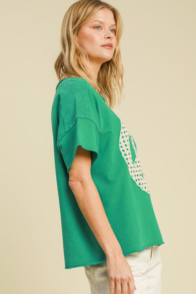 Mineral Wash T-Shirt with Lace Applique Plus Size