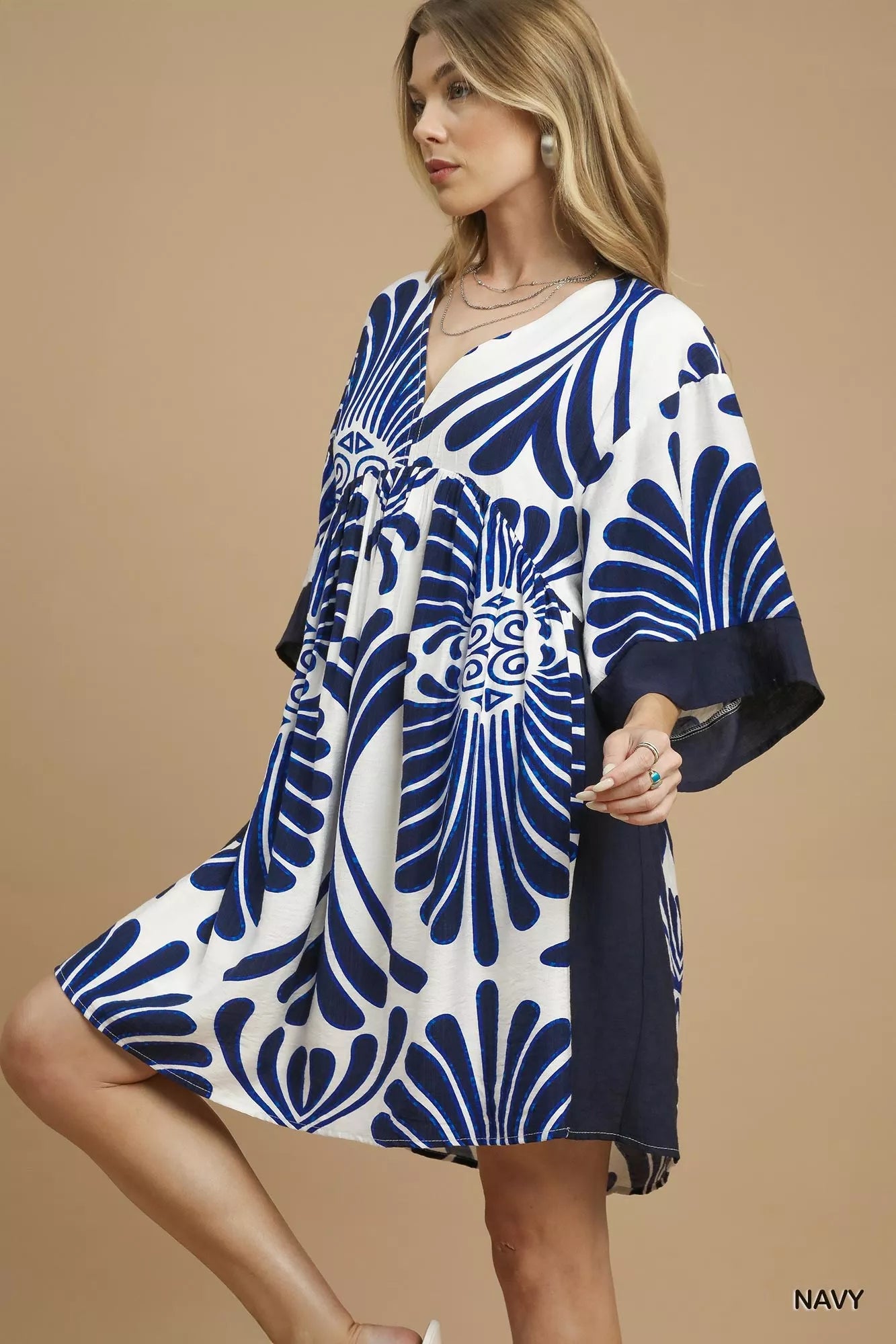 Abstract Print Kimono Sleeve Mini Dress - Oversized & Flowy.