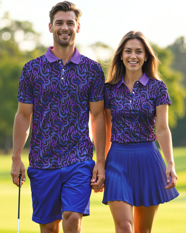 Family & Couples Matching Golf Polos - Purple & Blue Abstract Pattern