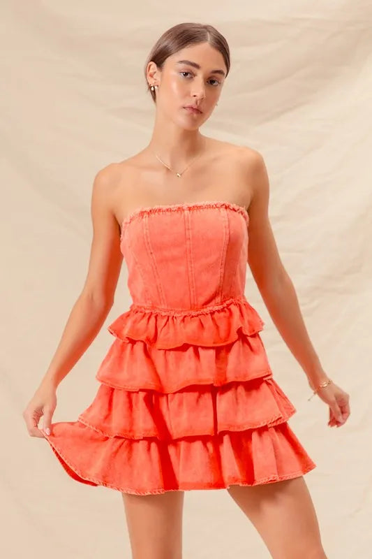 So Me Strapless Ruffle Layered Game Day Cheer Up Dress (Color 2).