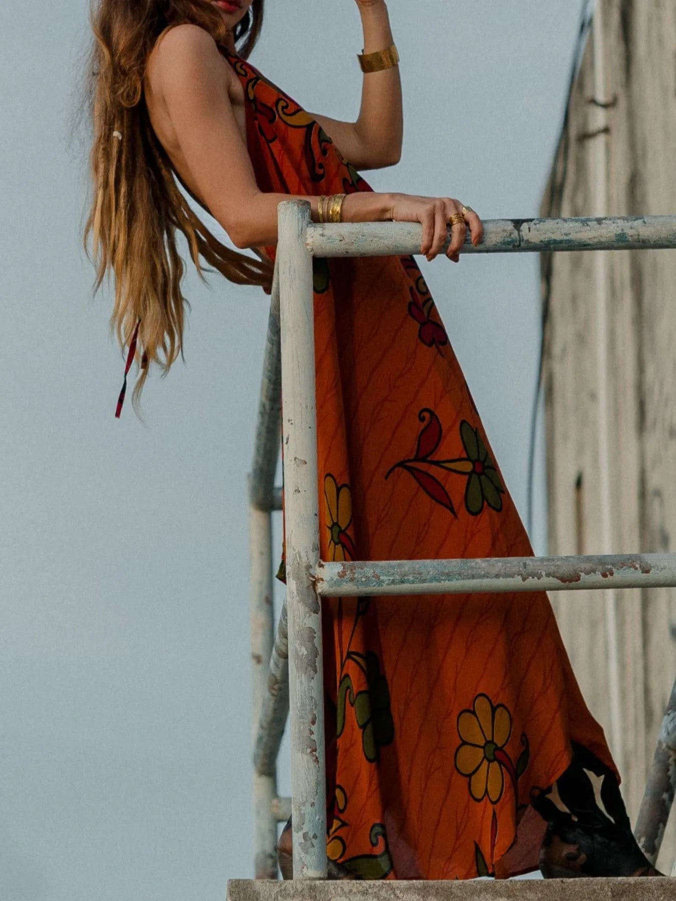 Asymmetrical Hem Printed Halter Neck Dress - Backless.