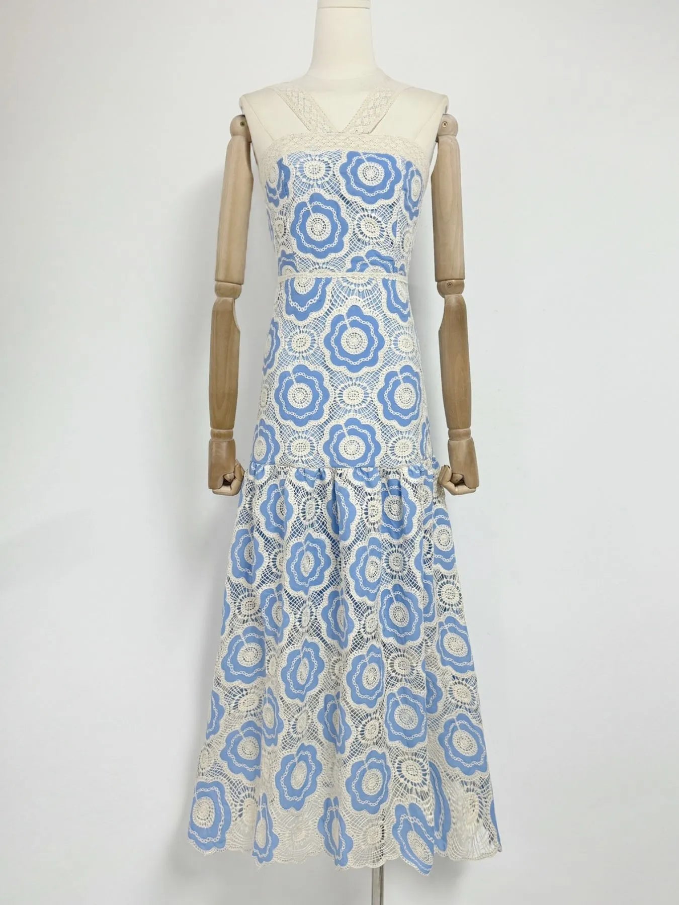 Plus Size Lace Up Halter Neck Denim Dress - Backless.