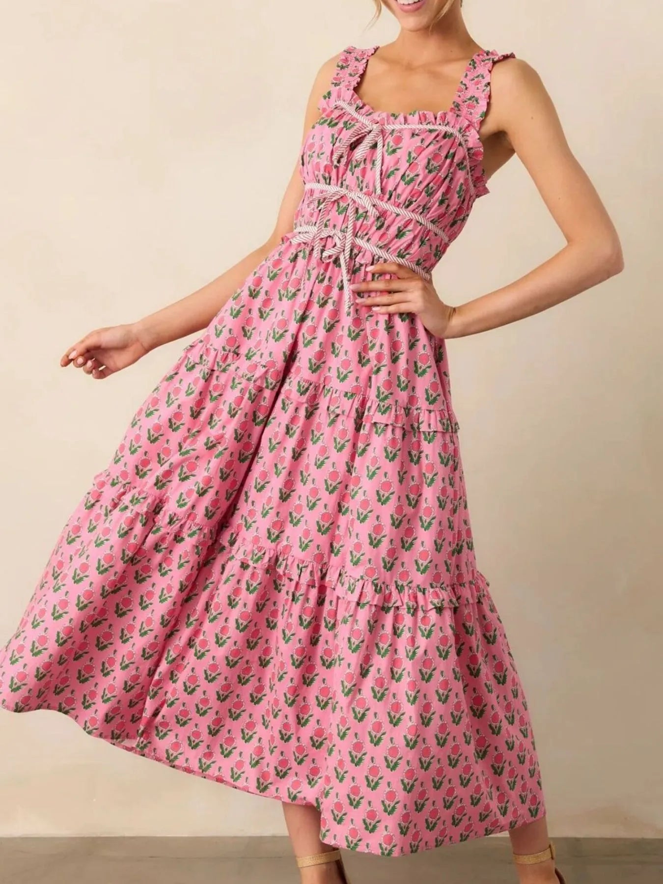 Floral Print Single Shoulder Maxi Dress - Ruffled.