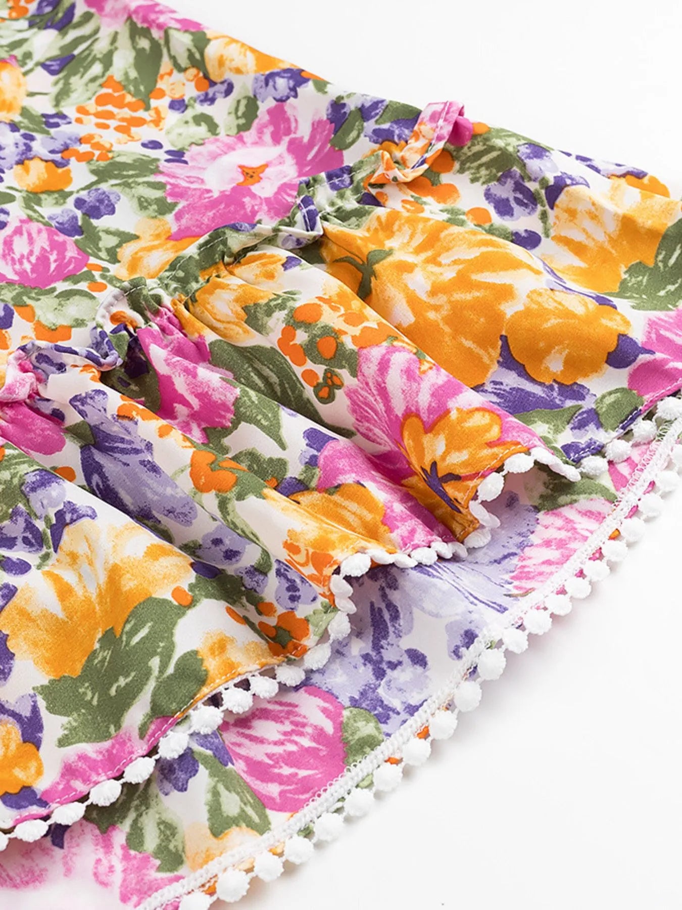 Floral Print Ruffled Midi Dress with Pockets - Smocked & Tiered.