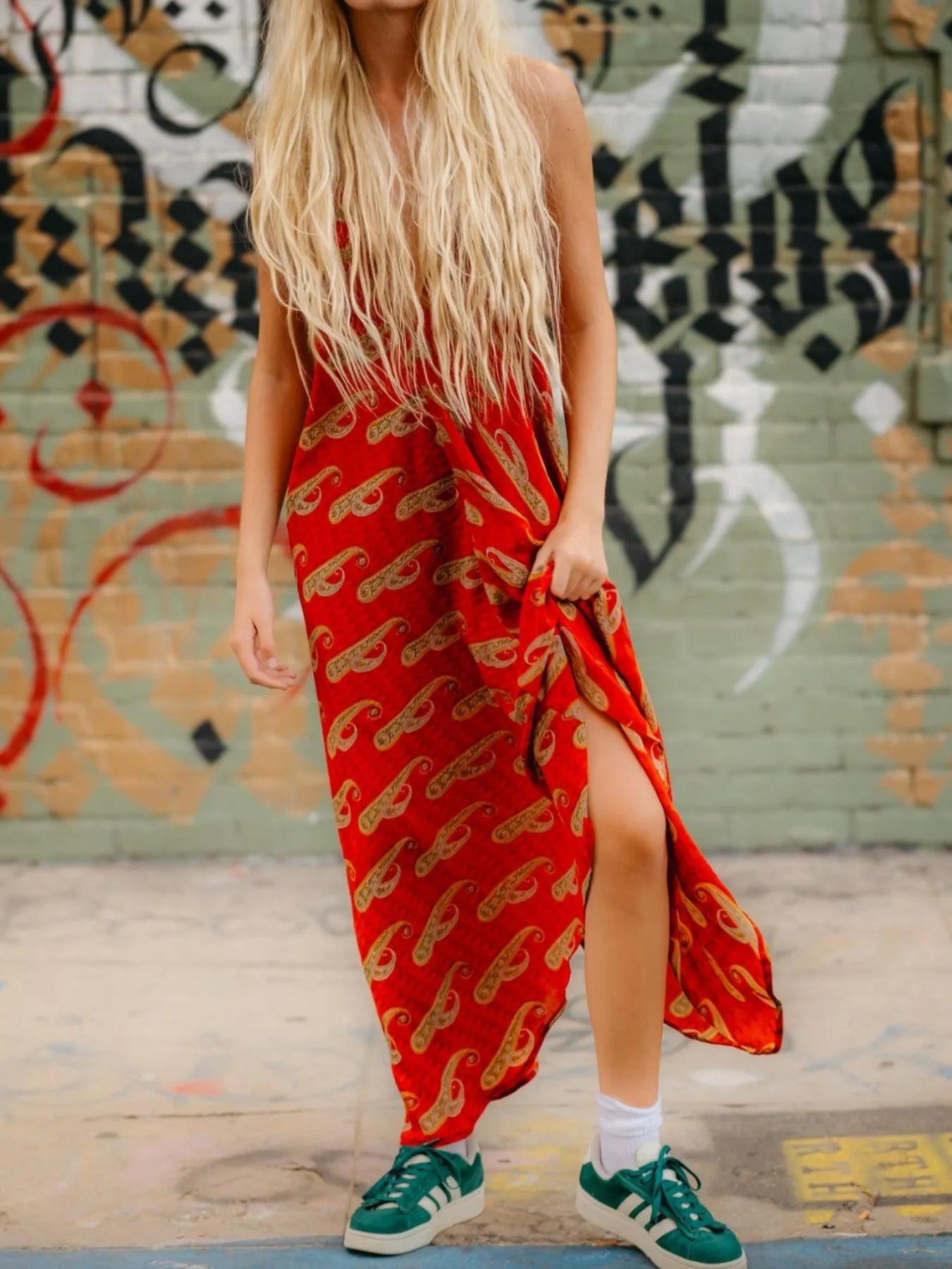 Backless Printed Halter Neck Maxi Dress - Tied.
