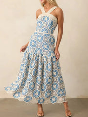 Plus Size Lace Up Halter Neck Denim Dress - Backless.