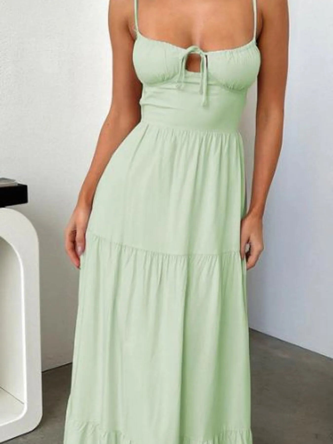 Tiered Maxi Cami Dress with Ruffled Hem - Backless & Tied.