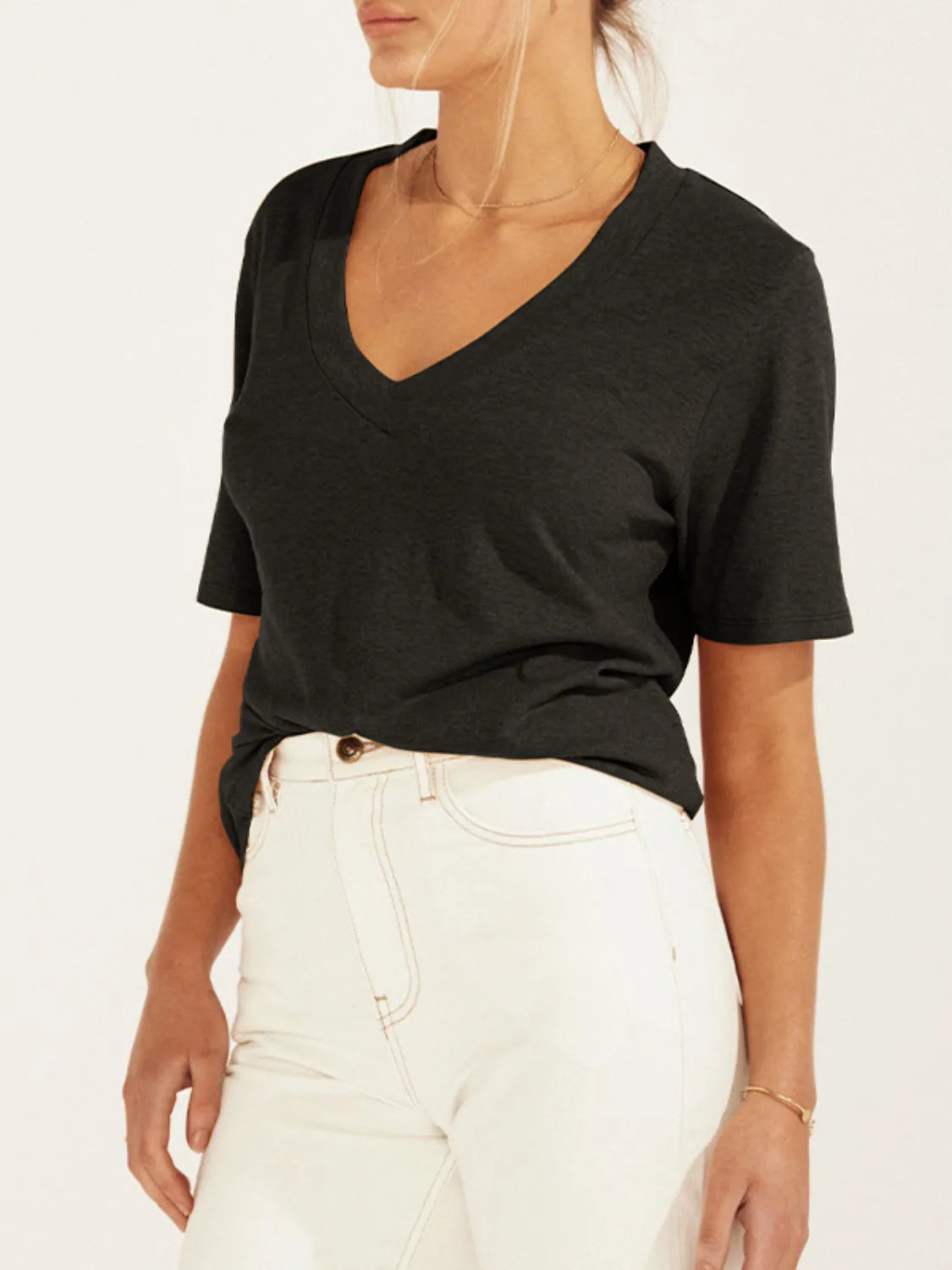 Solid V-Neck Short Sleeve T-Shirt