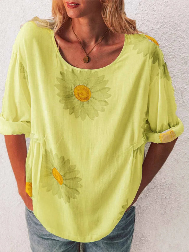 Flower Round Neck Half Sleeve T-Shirt Plus Size