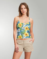 Womens Crop Cami Tank - Yellow Hibiscus