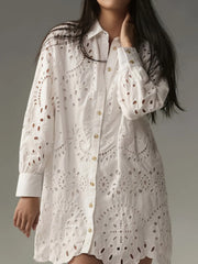 Eyelet Button Front Shirt Dress - Cutout.