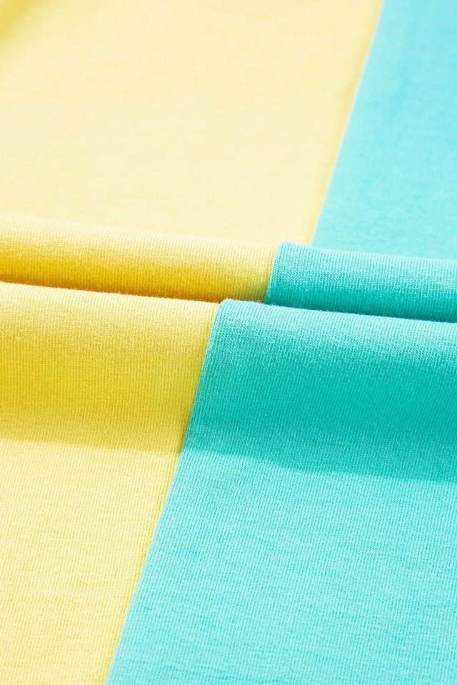 Frill Color Block Crew Neck Loose Fit T Shirt
