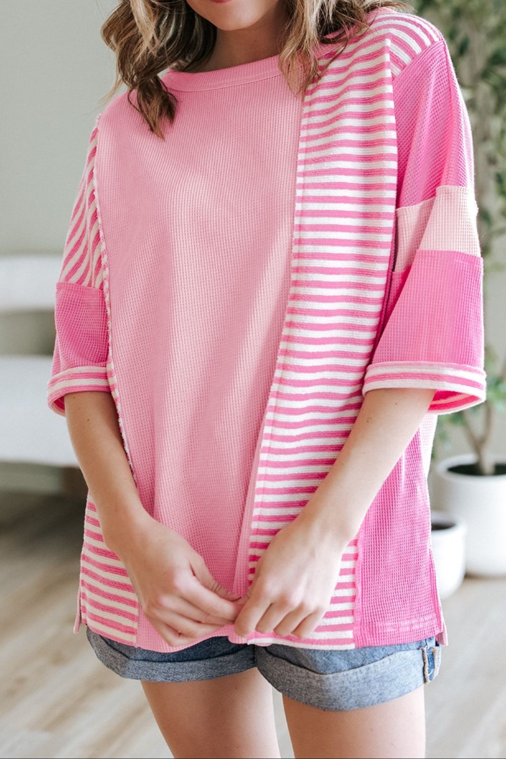 Stripe Color Block Half Sleeve T Shirt