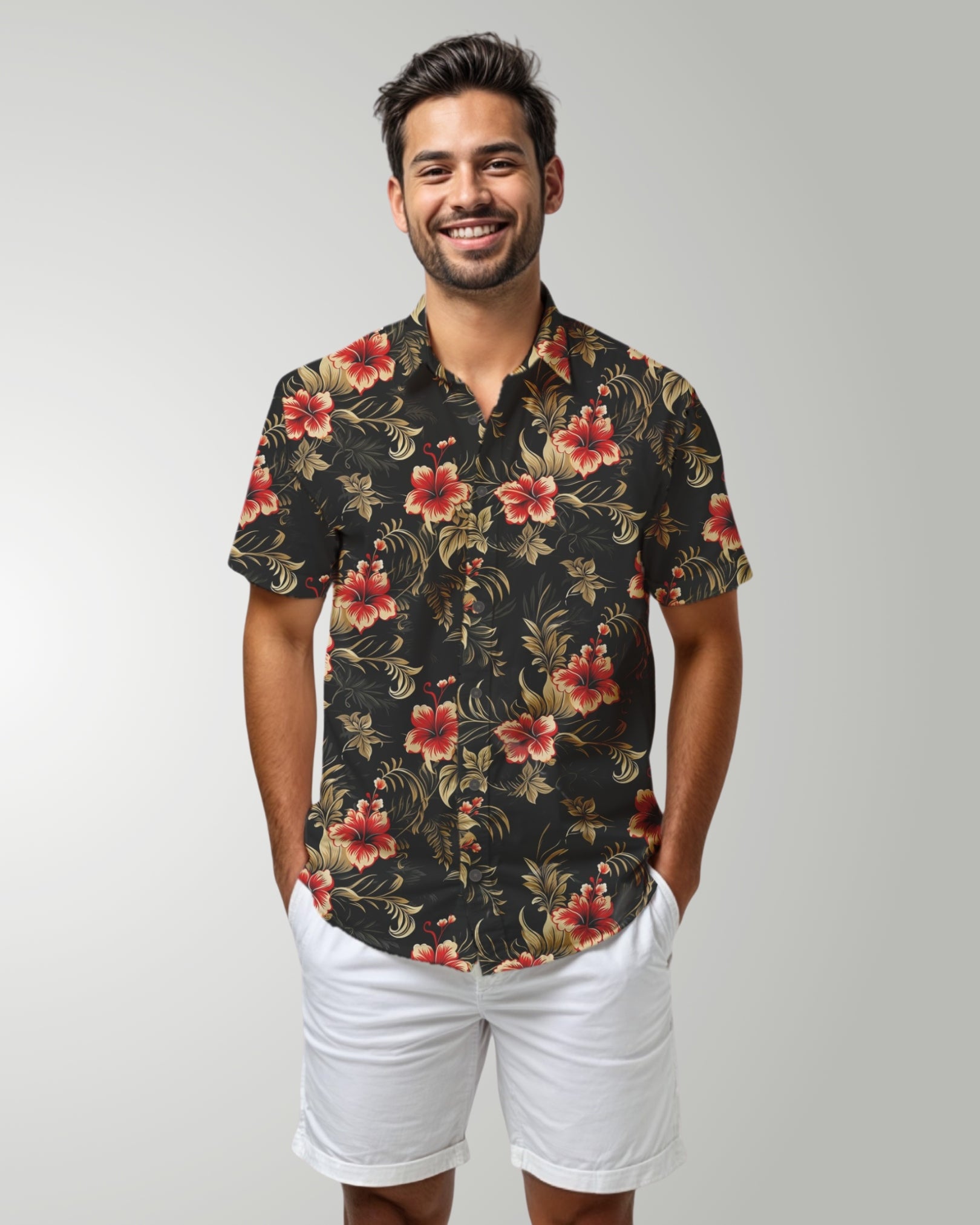 Mens Hawaiian Shirt - Midnight Hibiscus